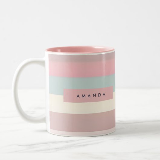 Personalized Soft Pastel Rainbow Stripes Tweekleurige Koffiemok (Links)
