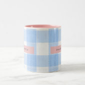 Personalized Soft Pastel Sky Blue Gingham Tweekleurige Koffiemok (Center)