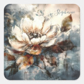 Personalized Soft Peony Watercolor Bloom Vierkante Sticker (Voorkant)