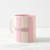 Personalized Soft Pink and Cream Stripe Tweekleurige Koffiemok (Voorkant links)