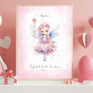 Personalized Soft Pink Fairy Nursery Wall Art Poster