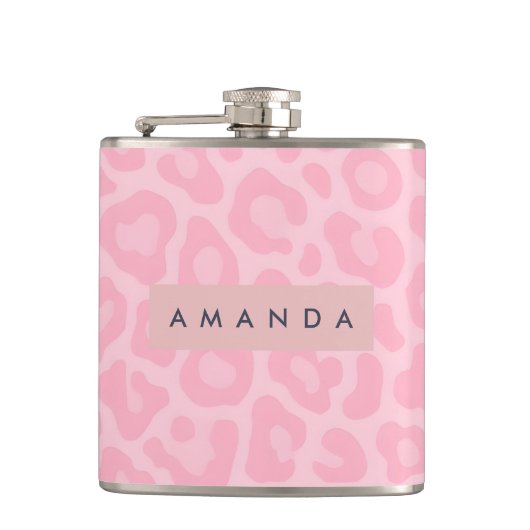 Personalized Soft Pink Leopard Print Heupfles (Voorkant)