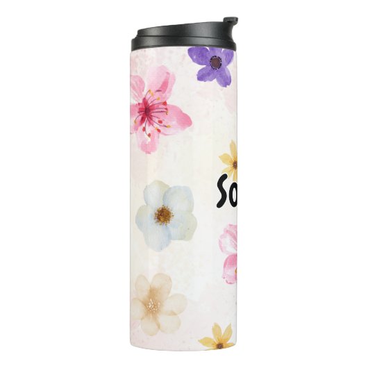 Personalized Soft Watercolor Floral Thermosbeker (Gedraaid links)