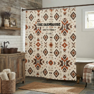 Personalized Southwestern Aztec Print Farmhouse Douchegordijn