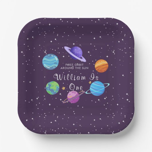 Personalized Space Birthday Paper Plates Solar Sys Papieren Bordje (Voorkant)
