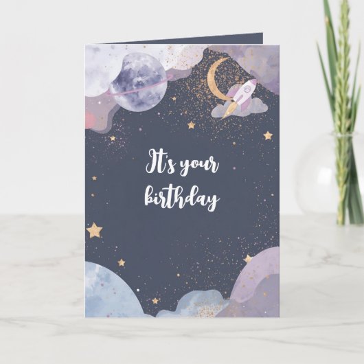Personalized Space Theme Birthday Card Kaart (Voorkant)