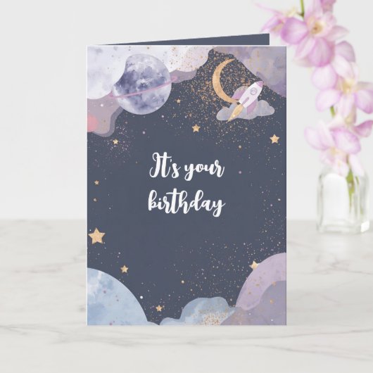 Personalized Space Theme Birthday Card Kaart (Orchidee)