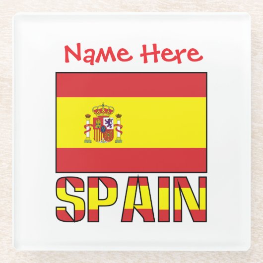 Personalized Spain Flag Heritage Design Glazen Onderzetter (Voorkant)