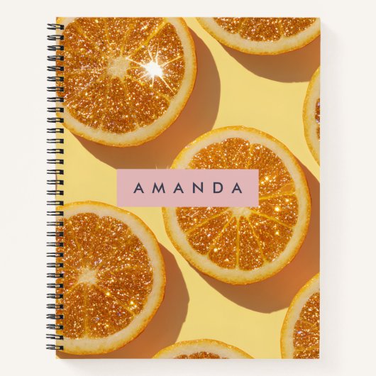 Personalized Sparkle Citrus Glitter Orange Notitieboek (Voorkant)