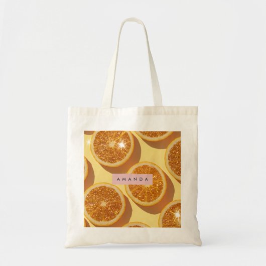 Personalized Sparkle Citrus Glitter Orange Tote Bag (Voorkant)