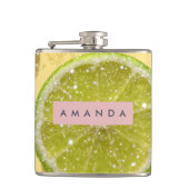 Personalized Sparkle Lime Slice Glitter Citrus Heupfles (Voorkant)