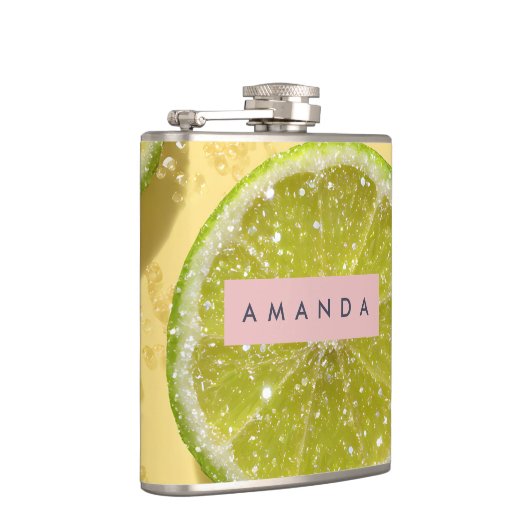 Personalized Sparkle Lime Slice Glitter Citrus Heupfles (Rechts)