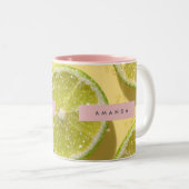 Personalized Sparkle Lime Slice Glitter Citrus Tweekleurige Koffiemok (Voorkant rechts)