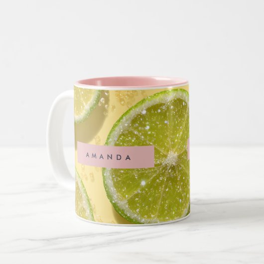 Personalized Sparkle Lime Slice Glitter Citrus Tweekleurige Koffiemok (Voorkant links)