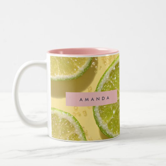 Personalized Sparkle Lime Slice Glitter Citrus Tweekleurige Koffiemok (Links)