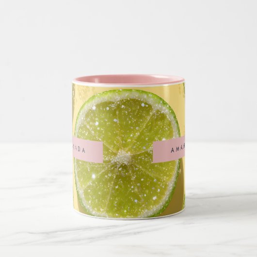 Personalized Sparkle Lime Slice Glitter Citrus Tweekleurige Koffiemok (Center)