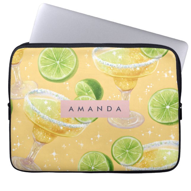 Personalized Sparkle Margarita & Lime Laptop Sleeve (Voorkant)