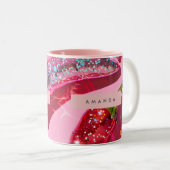 Personalized Sparkling Hot Pink Glitter Chili Tweekleurige Koffiemok (Voorkant rechts)