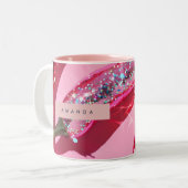Personalized Sparkling Hot Pink Glitter Chili Tweekleurige Koffiemok (Voorkant links)