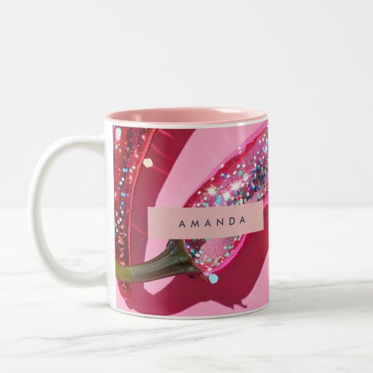 Personalized Sparkling Hot Pink Glitter Chili Tweekleurige Koffiemok (Links)