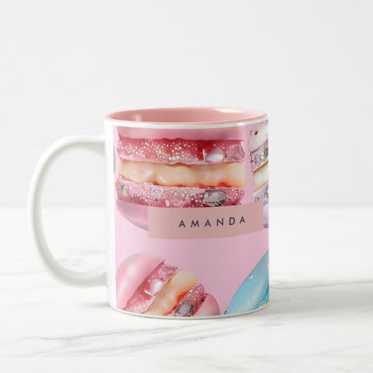 Personalized Sparkling Pastel Macaron Bliss Tweekleurige Koffiemok (Links)