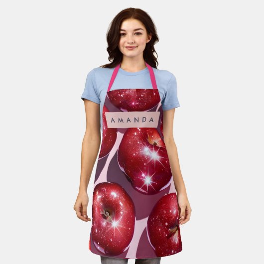 Personalized Sparkling Red Apple Pink Background Schort (Gedragen)