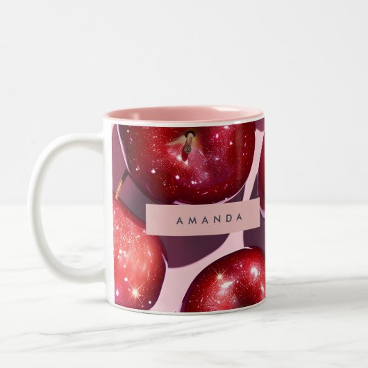 Personalized Sparkling Red Apple Pink Background Tweekleurige Koffiemok (Links)