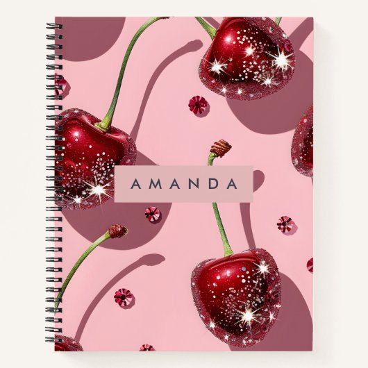 Personalized Sparkling Red Cherry Glam  Notitieboek (Voorkant)