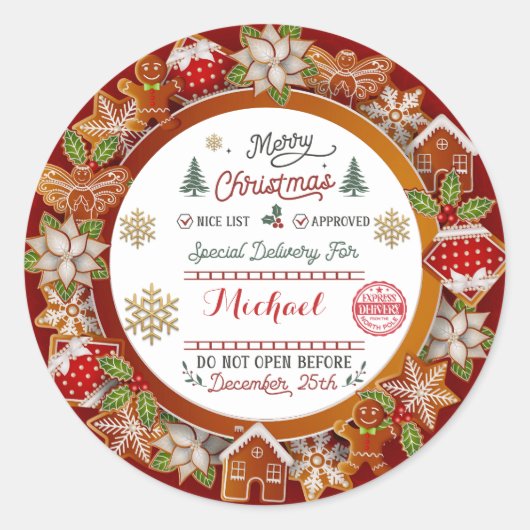 Personalized Special Delivery North Pole Santa Ronde Sticker (Voorkant)