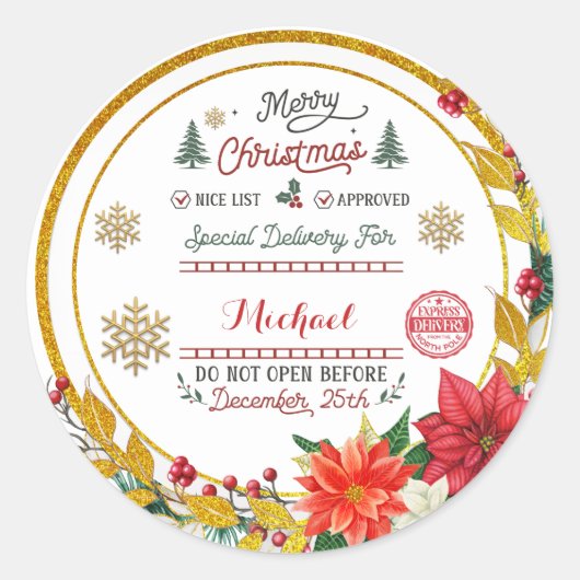 Personalized Special Delivery North Pole Santa Ronde Sticker (Voorkant)