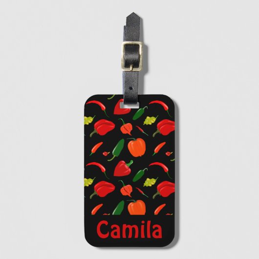 Personalized Spicy Pepper Pattern  Bagagelabel (Voorkant (verticaal))