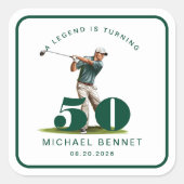 Personalized Sports Golf 50th Birthday Vierkante Sticker (Voorkant)