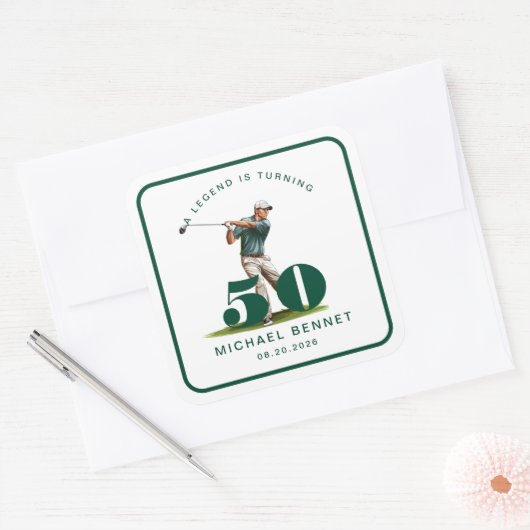 Personalized Sports Golf 50th Birthday Vierkante Sticker (Envelop)