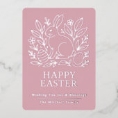 Personalized Spring Easter Bunny Gold Floral Folie Feestdagenkaart (Voorkant)