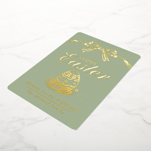 Personalized Spring Easter Egg Gold Bow Folie Feestdagenkaart (Gedraaid)