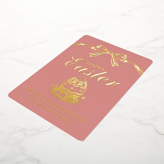 Personalized Spring Easter Egg Gold Bow Folie Feestdagenkaart (Gedraaid)