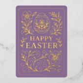 Personalized Spring Easter Egg Gold Floral Folie Feestdagenkaart (Voorkant)