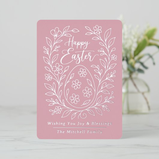 Personalized Spring Easter Egg Silver Floral Foil Folie Feestdagenkaart (Staand Voorkant)