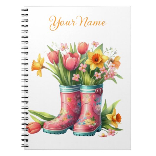 Personalized Spring Floral Spiral Notebook Notitieboek (Voorkant)