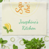 Personalized Squeeze the Day Lemon Kitchen Towel Theedoek (Gevouwen)