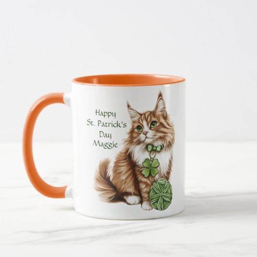 Personalized St. Patrick’s Day Long-Haired Cat Mug Mok (Links)