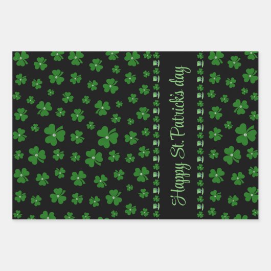 Personalized St. Patrick’s Day Shamrock on Black Inpakpapier Vel (Voorkant 2)