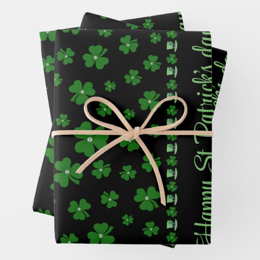 Personalized St. Patrick’s Day Shamrock on Black Inpakpapier Vel (In situ)
