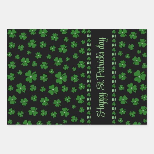 Personalized St. Patrick’s Day Shamrock on Black Inpakpapier Vel (Voorkant)