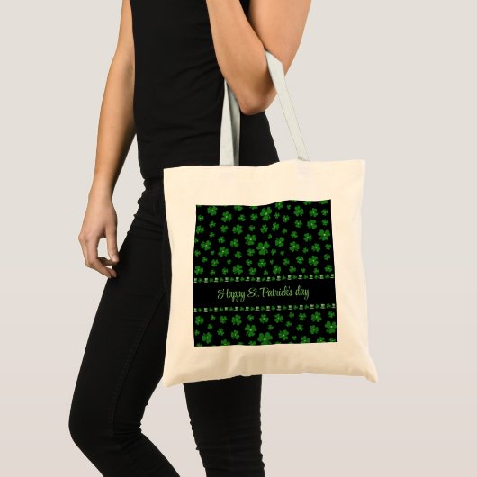 Personalized St. Patrick’s Day Shamrock on Black Tote Bag (Voorkant (product))