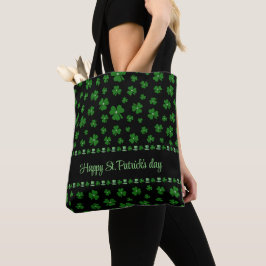 Personalized St. Patrick’s Day Shamrock on Black Tote Bag