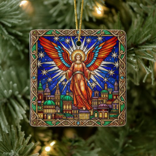 Personalized Stained Glass Archangel Jerusalem  Keramisch Ornament (Boom)