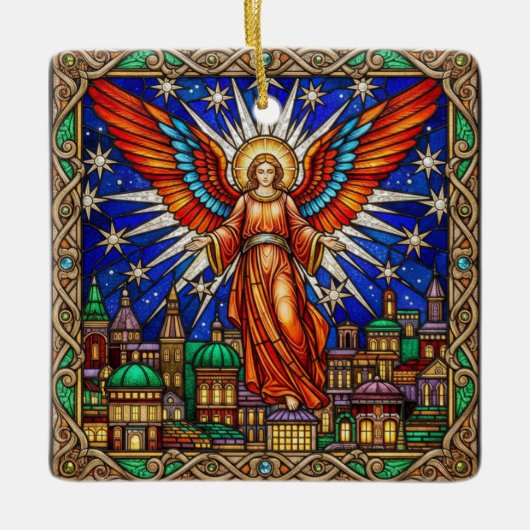 Personalized Stained Glass Archangel Jerusalem Keramisch Ornament (Voorkant)