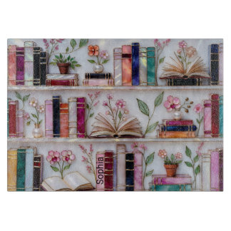 Personalized Stained Glass Bookshelf Cutting Board Snijplank
