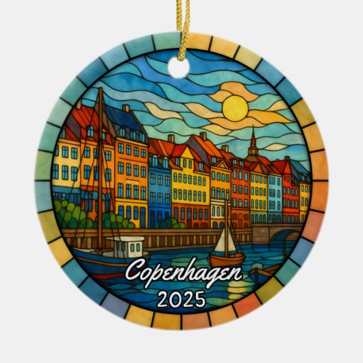 Personalized Stained Glass Copenhagen Ornament (Voorkant)